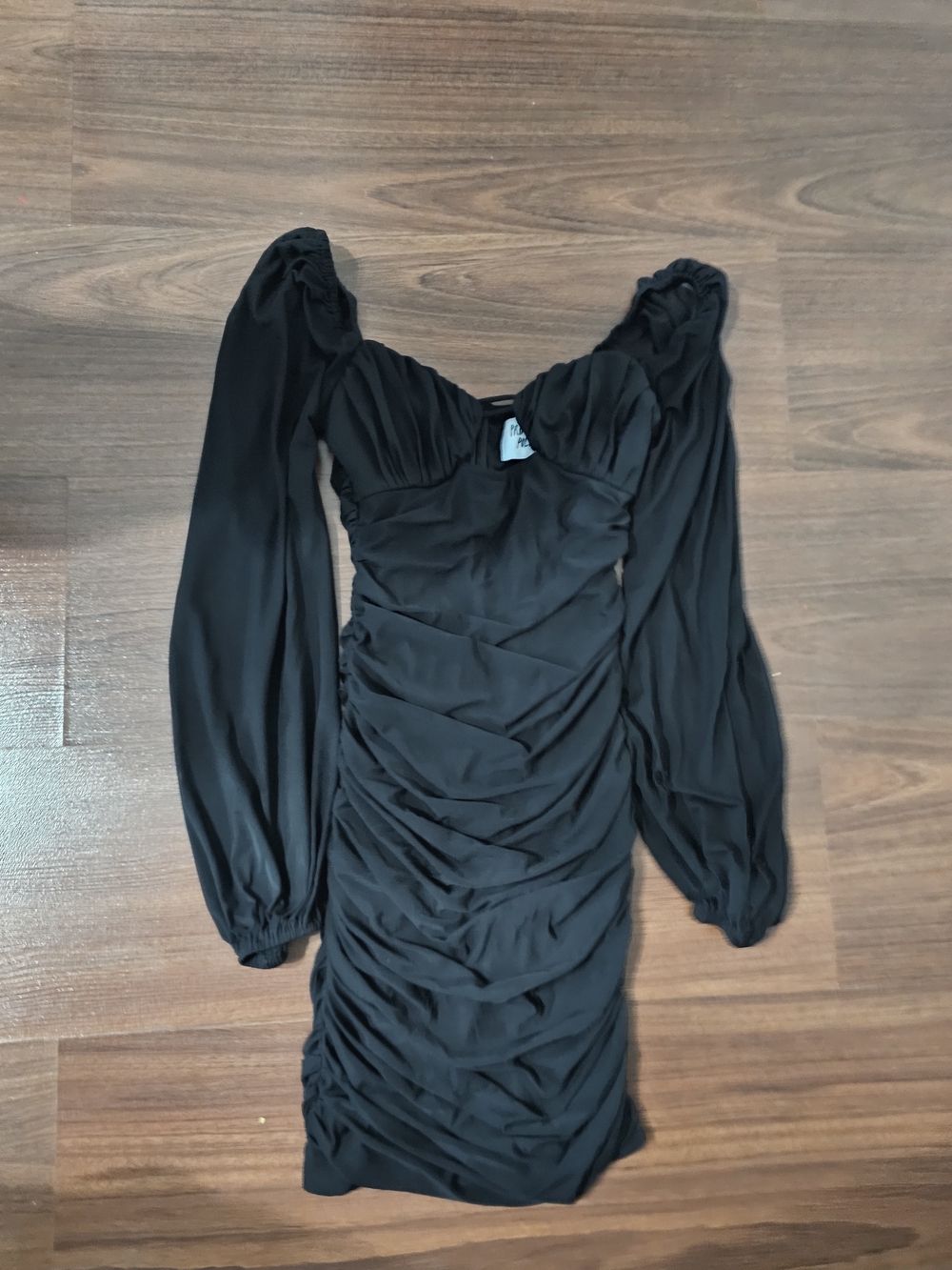 Princess Polly Black Ruched Long-Sleeve Mini Dress